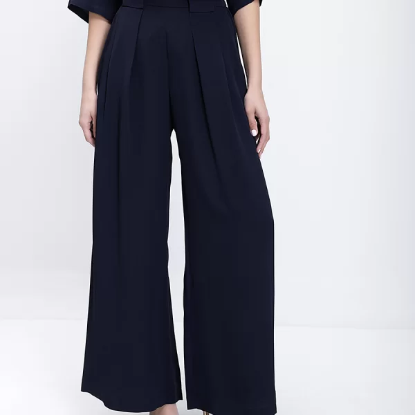 MOMONÍ Momoni Γυναικείο Παντελόνι Wide Leg Με Πιέτες Και Ψηλόμεση Γραμμή