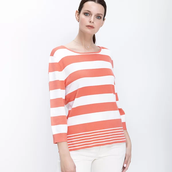 Clarina Γυναικείο Πλεκτό Με Ριγέ Σχέδιο Και Boat Λαιμόκοψη