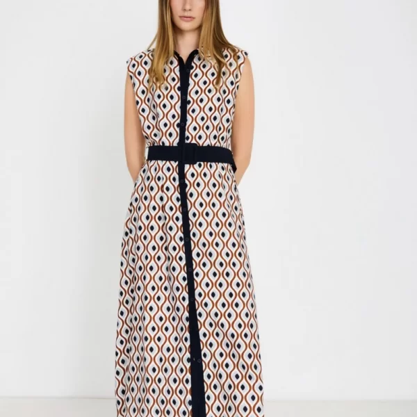 SKATÏE Skatie Γυναικείο Φόρεμα Σεμιζιέ Με Retro Print Και Ζώνη