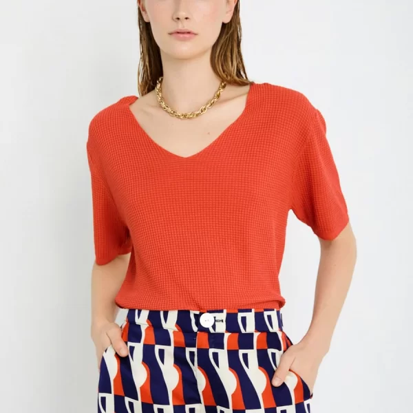 SKATÏE Skatie Γυναικείο Top Πλεκτό Με Υφή Και V Λαιμόκοψη