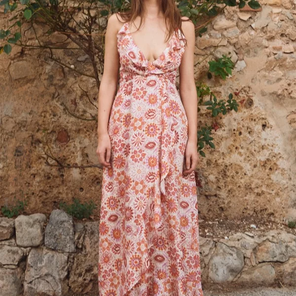 Molly Bracken Molly Bracken Γυναικείο Φόρεμα Maxi Wrap Εμπριμέ Και Ruffles Λεπτομέρειες