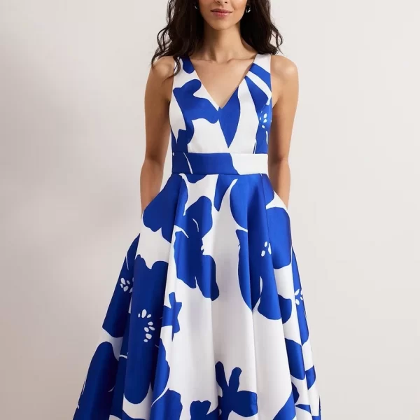 Phase Eight Phase Eight Γυναικείο Μακρύ Φόρεμα με Μπλε Μοτίβο Regular Fit