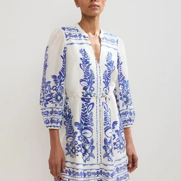 Phase Eight Phase Eight Γυναικείο Κοντό Φόρεμα με Λουλουδάτο Μοτίβο και Blouson Μανίκια Regular Fit