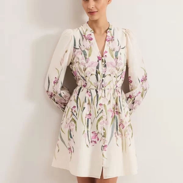 Phase Eight Phase Eight Γυναικείο Mini Φόρεμα Βαμβακερό με Λουλουδάτο Μοτίβο και Κουμπιά Regular Fit