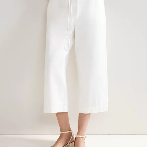 Phase Eight Phase Eight Γυναικείο Παντελόνι Culottes Βαμβακερό σε Λευκό Denim με Ζώνη Regular Fit