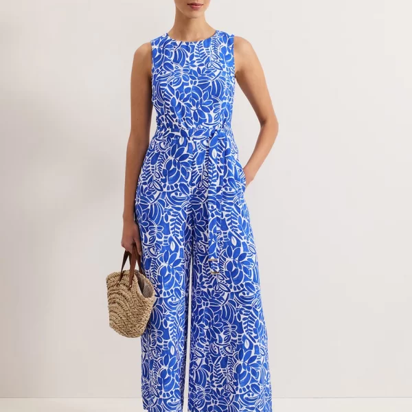 Phase Eight Phase Eight Γυναικεία Ολόσωμη Φόρμα με Leaf Print και Φαρδύ Παντελόνι Regular Fit σε Μπλε