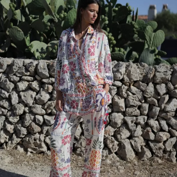 LUNA LLENA Luna Llena Γυναικείο Παντελόνι Βαμβακερό με Έθνικ Μοτίβο Regular Fit