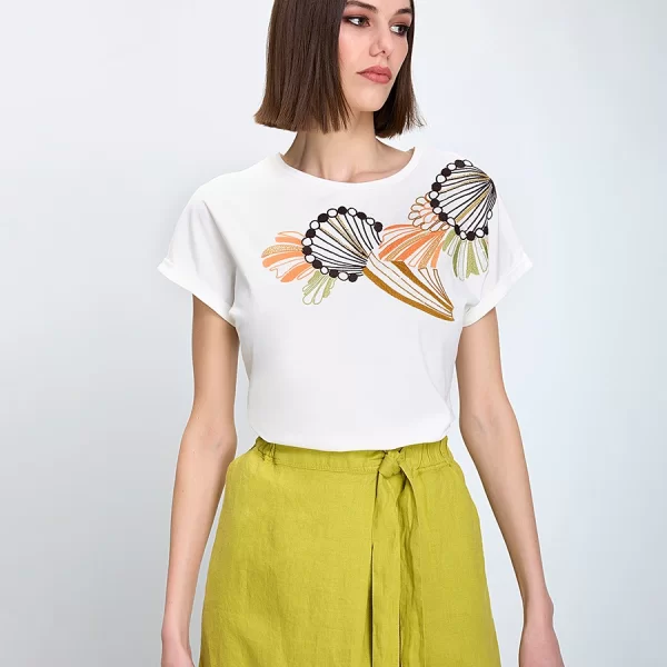 Diana D Γυναικείο T-shirt Regular Fit Από Βαμβάκι Με Κεντημένο Σχέδιο