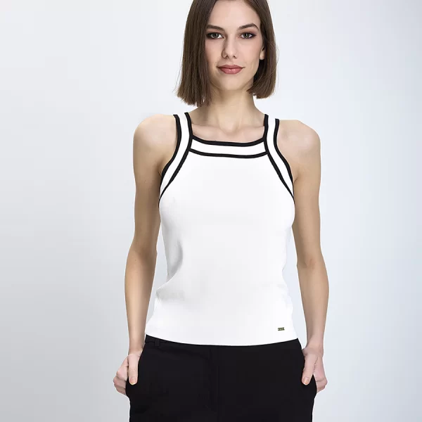 Gaudi Gaudi Γυναικείο Τοπ Κανονική Γραμμή Βισκόζη Με Ριγέ Τιράντες Λευκό