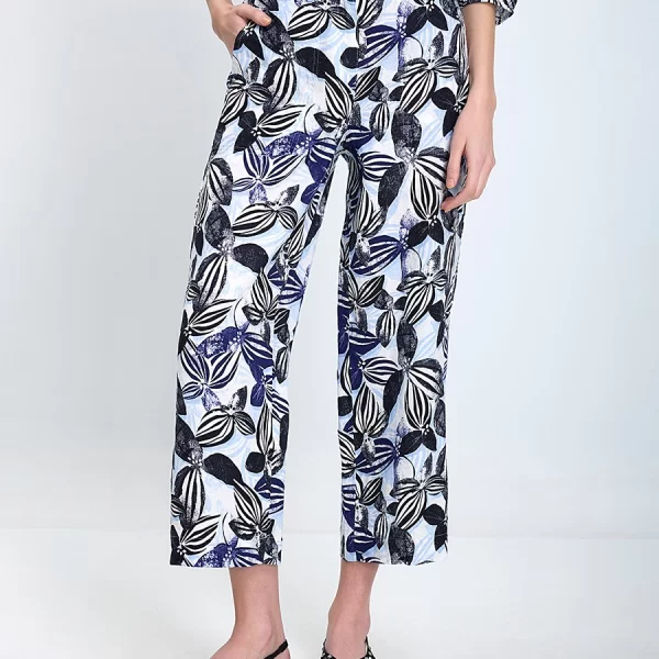 GERRY WEBER Gerry Weber Γυναικείο Παντελόνι Κανονική Γραμμή Λινό Με Φλοράλ Μοτίβο Μπλε