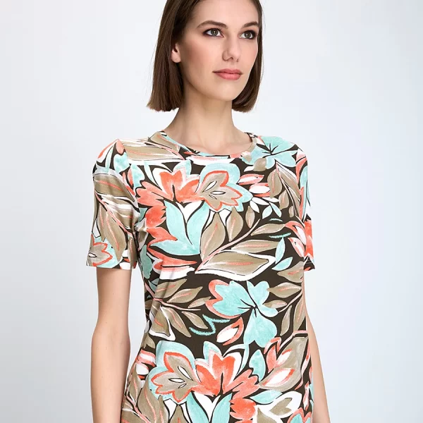 Clarina Γυναικείο T-Shirt Κανονική Γραμμή Βισκόζη Με Φλοράλ Σχέδιο Πολύχρωμο