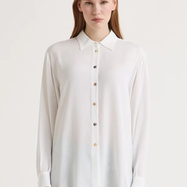 MALIPARMI Maliparmi Γυναικείο Πουκάμισο από Κρεπ De Chine με Περλέ Κουμπιά Regular Fit σε Λευκό