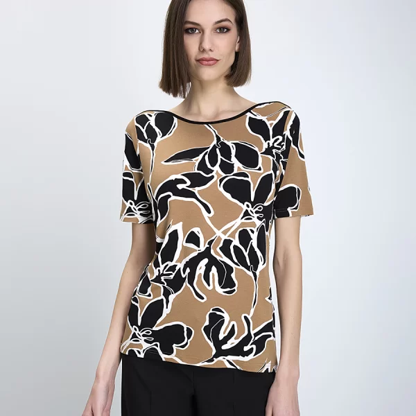 Clarina Γυναικείο T-Shirt Regular Viscose Ecovero Με Μοντέρνο Print Καφέ