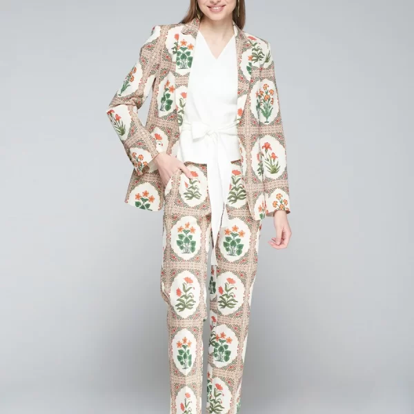 VILAGALLO Vilagallo Γυναικείο Παντελόνι Βαμβακερό Seersucker με Floral Print Regular Fit σε Πολύχρωμο