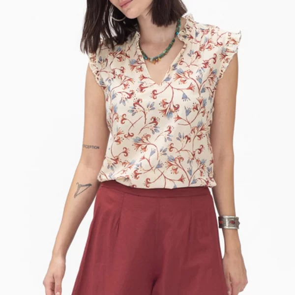 Colores Colores Γυναικείο Τοπ Βαμβακερό με Βολάν και Ανθισμένο Print Regular Fit