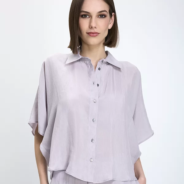 CARACTERE Caractere Γυναικείο Πουκάμισο Relaxed Fit Με Κοντό Μανίκι Λιλά