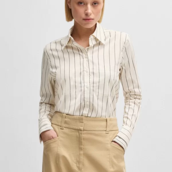 Boss Boss Γυναικείο Πουκάμισο με Ρίγες και Κέντημα Double B από Ελαστικό Βαμβάκι Regular Fit