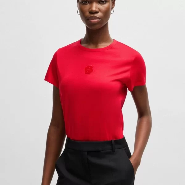 Boss Boss Γυναικείο T-shirt Βαμβακερό με Ανάγλυφο Monogram Double B Regular Fit Βαμβάκι