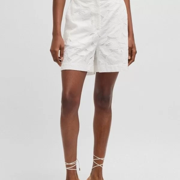 Boss Boss Γυναικείο Σορτς με Κεντητό Μοτίβο και Ψηλή Μέση Regular Fit σε Λευκό