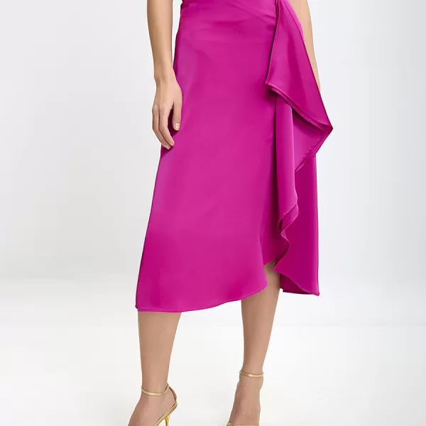 Penny Black Penny Black Γυναικεία Midi Φούστα με Ασύμμετρο Ντραπέ και Σατινέ Υφή σε Φούξια