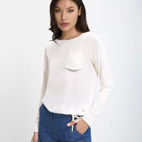 Monari Γυναικεία Μπλούζα με Διακοσμητική Τσέπη Regular Fit σε Εκρού