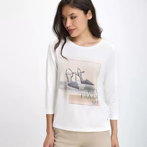 Monari Γυναικεία Μπλούζα με Μανίκια 3/4 και Στάμπα Regular Fit σε Εκρού