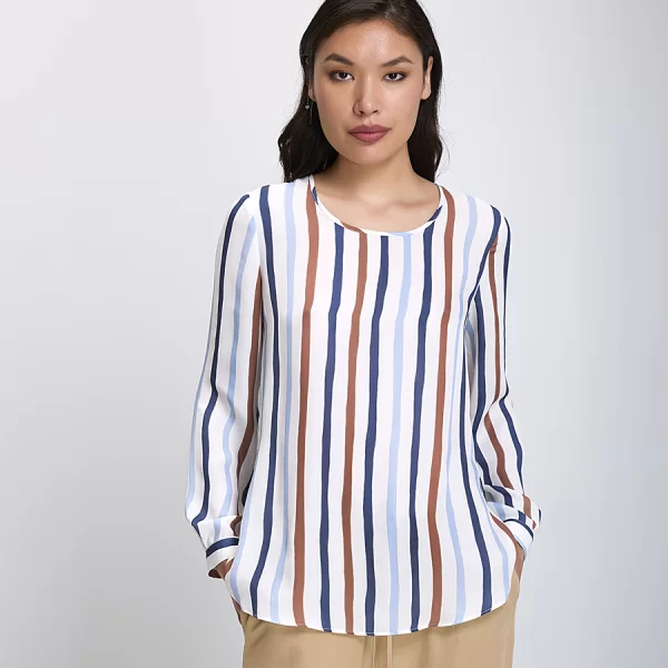 Γυναικεία Μπλούζα με Κάθετες Ρίγες και Στρογγυλή Λαιμόκοψη Loose Fit