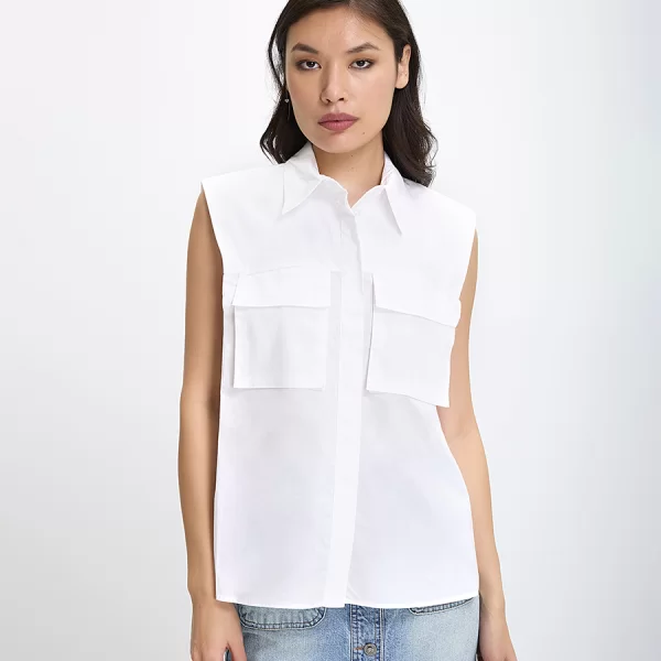 CARACTERE Caractere Γυναικείο Αμάνικο Πουκάμισο από Ποπλίνα σε Λευκό