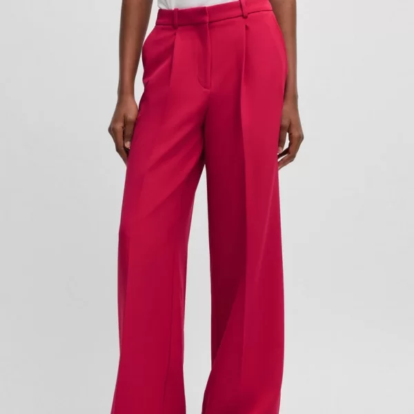 Boss Boss Γυναικείο Παντελόνι Wide-Leg Oversize Fit Από Ελαστικό Ύφασμα Με Πλαϊνές Τσέπες Pink
