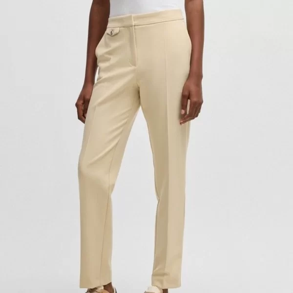 Boss Boss Γυναικείο Παντελόνι Regular Fit Από Ελαστικό Σατέν Με Πιέτα Και Πλαϊνές Τσέπες