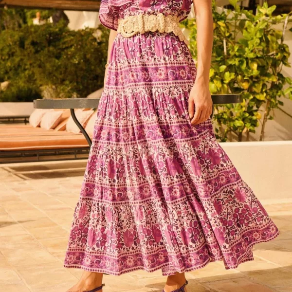 Petite Mendigote Paris Petite Mendigote Γυναικεία Μακριά Φούστα με Φλοράλ Μοτίβο και Λάστιχο στη Μέση σε Ροζ