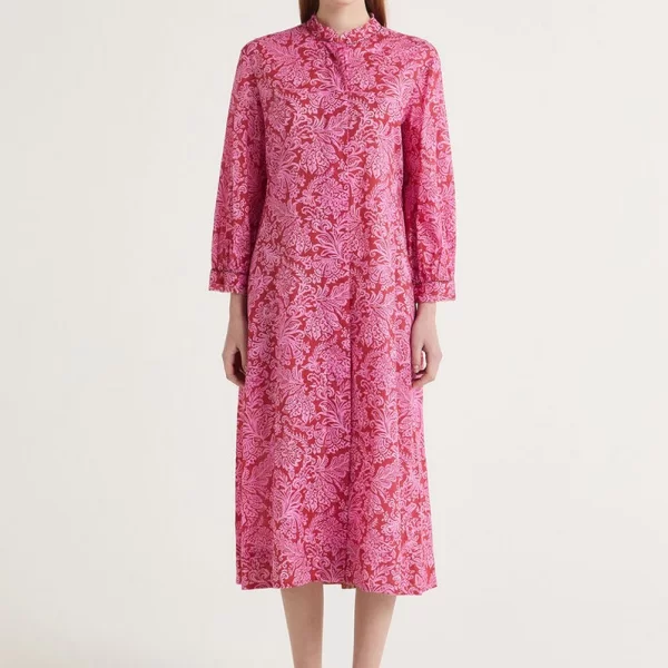 MALIPARMI Maliparmi Γυναικείο Midi Φόρεμα Βαμβακερό με Μοτίβο Paisley Regular Fit σε Ροζ