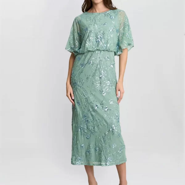 Gina Bacconi Γυναικείο Φόρεμα Maxi Με Παγιέτες Και Λουλουδάτο Σχέδιο Soft Green