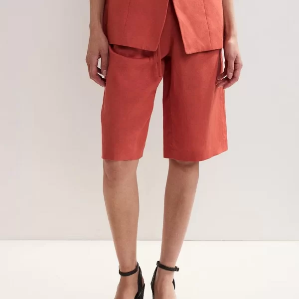 Phase Eight Phase Eight Γυναικεία Λινή Βερμούδα με Ζώνη Regular Fit σε Κεραμιδί