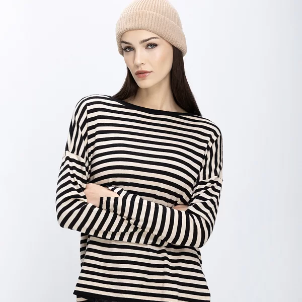 MALIPARMI Maliparmi Γυναικείο Πλεκτό Ριγέ Με Πλαϊνά Ανοίγματα