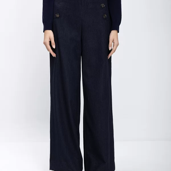 La Fee Maraboutee Γυναικείο Παντελόνι Με Ρίγα Και Διακοσμητικά Κουμπιά Wide Fit