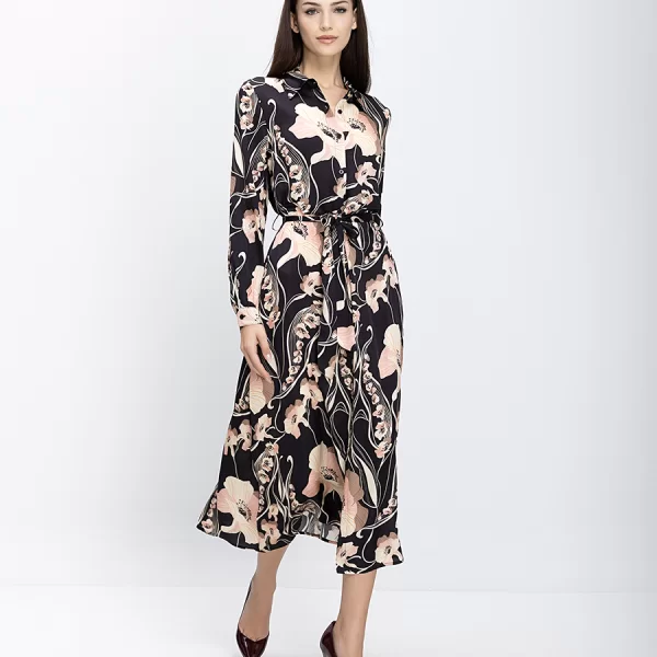 Laura Donini Γυναικείο Φόρεμα Σεμιζιέ Midi Με Ζώνη Και Floral Μοτίβο