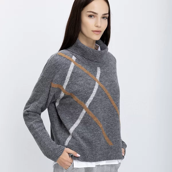 Donna Vita Γυναικείο Πλεκτό Με Ζιβάγκο Λαιμόκοψη Και Γραμμικό Μοτίβο