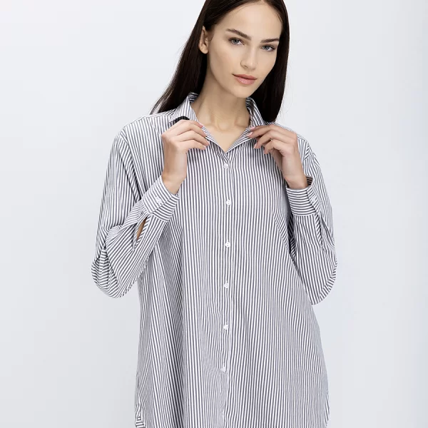 Clarina Γυναικείο Μακρύ Πουκάμισο Ριγέ Oversized Fit