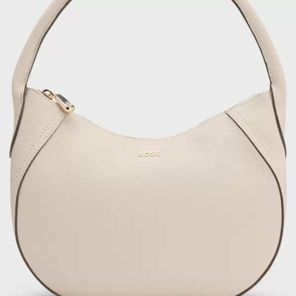 Boss Boss Γυναικεία Τσάντα Ώμου Από Δέρμα Με Στρογγυλεμένο Σχήμα Σε Εκρού