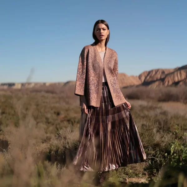 LUNA LLENA Luna Llena Γυναικεία Φούστα Maxi Regular Fit Μεταλλιζέ Πλισέ Χάλκινη