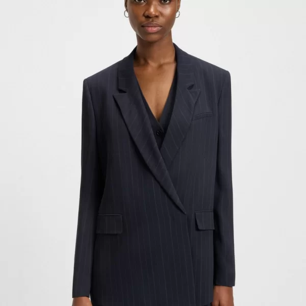 Boss Boss Γυναικείο Σακάκι Relaxed Fit Με Ρίγες Μπλε