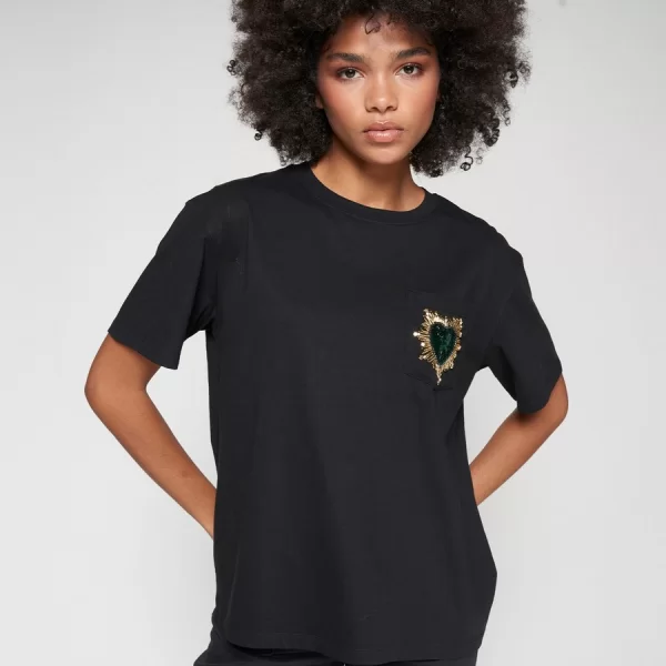 VILAGALLO Vilagallo Γυναικείο T-shirt Regular Fit Βαμβακερό Με Κεντητή Λεπτομέρεια