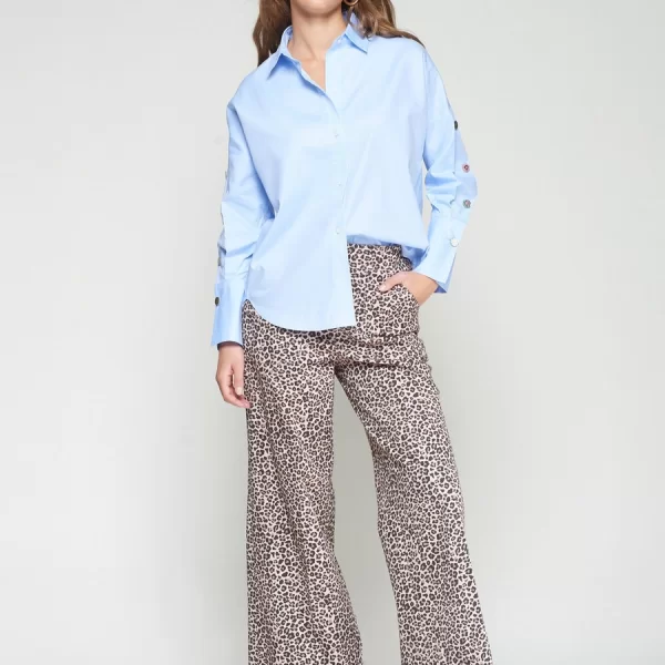 VILAGALLO Vilagallo Γυναικείο Παντελόνι Wide-Leg Με Animal Print