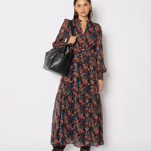 BERENICE Berenice Γυναικείο Φόρεμα Long Με Λουλουδάτο Lurex Print Και Μακριά Μανίκια