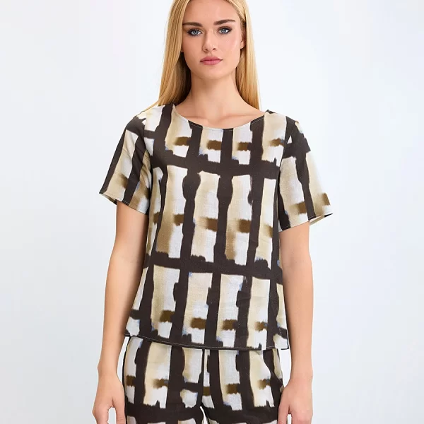 Laura Donini Γυναικείο Τοπ με Γεωμετρικό Μοτίβο και Στρογγυλή Λαιμόκοψη