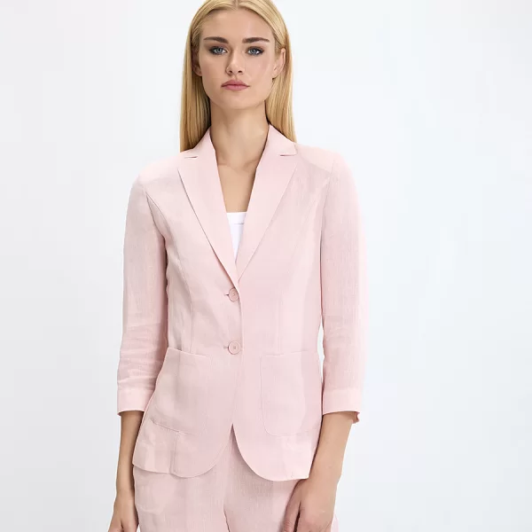Laura Donini Γυναικείο Σακάκι Λινό με 3/4 Μανίκι Slim Fit σε Ροζ