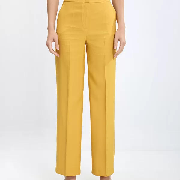 Laura Donini Γυναικείο Παντελόνι με Πιέτες Straight Fit σε Μουσταρδί