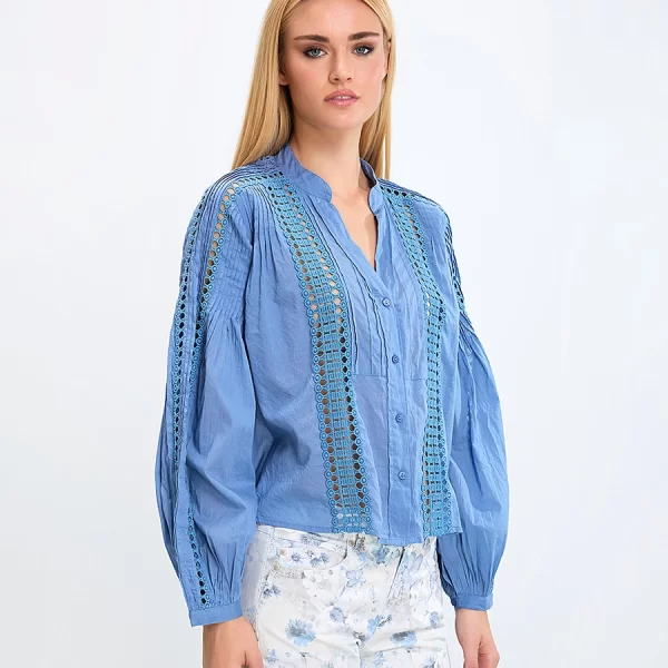 Γυναικείο Πουκάμισο Regular Fit με Δαντελωτές Λεπτομέρειες