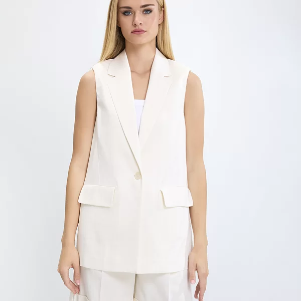 Laura Donini Γυναικείο Αμάνικο Σακάκι με Γιακά και Τσέπες Regular Fit σε Εκρού